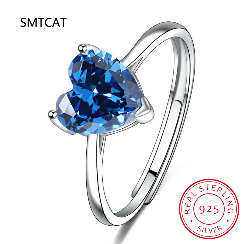 Heart Created Blue Sapphire 925 Sterling Silver Halo Ring for Women Gemstone Fine Jewelry Wedding Engagement Gift