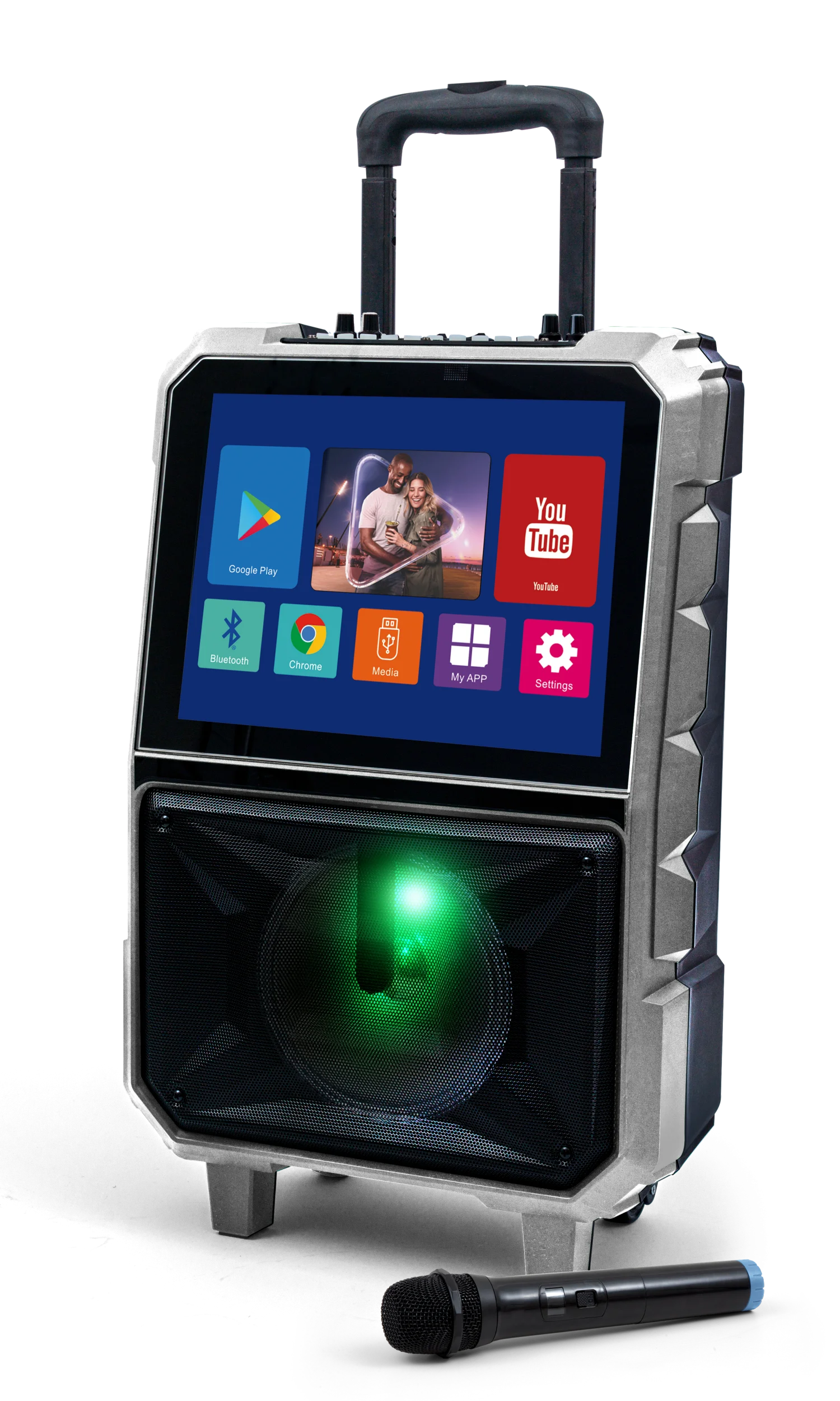 Portable 40W Karaoke Speaker with 14.1-inch Screen and Handle for Home KTV System & Outdoor Use Colorful RGB Light