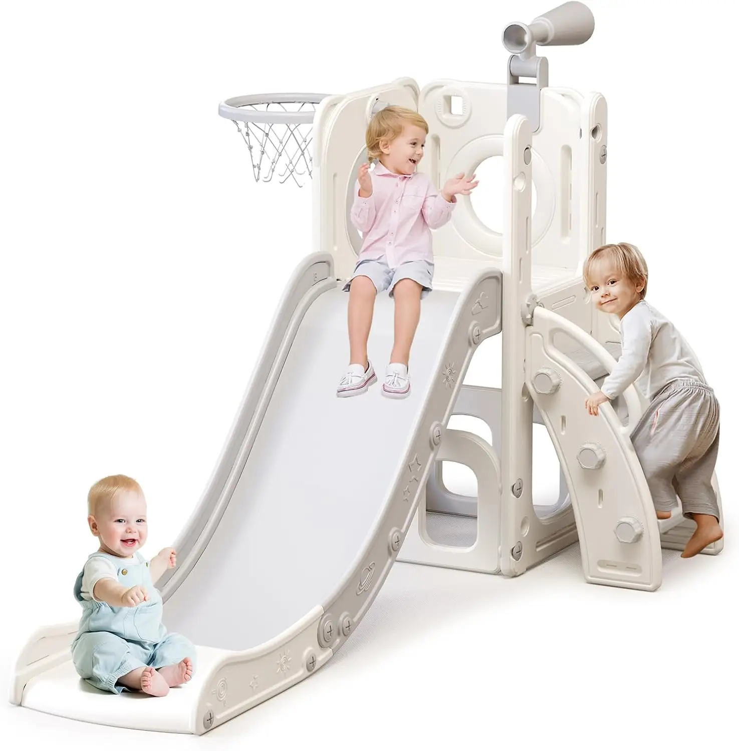 

Extra-Long Slide with Basketball Hoop Indoor and Outdoor Baby Climber