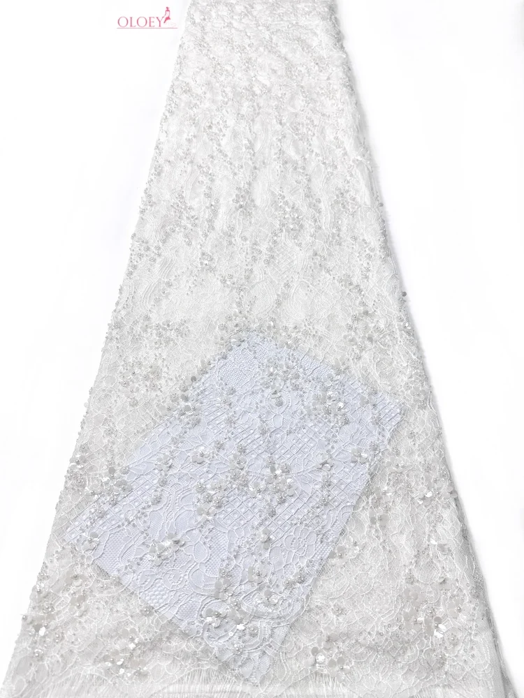 

OLOEY African Groom Sequins Beaded Lace Fabric 2026 Gold High Quality Nigerian French Tulle Lace Fabric For Prom Dress Sewing
