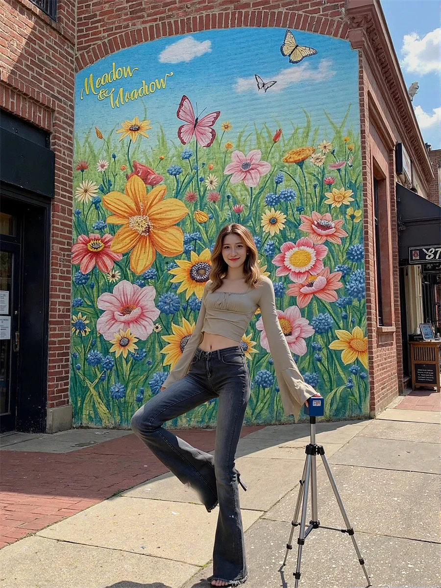 Women'S Low Rise Flared Jeans Blue Oversize Ripped Denim Vintage 2000S Streetwear Fashion Female Baggy Wide Leg Y2K Trousers