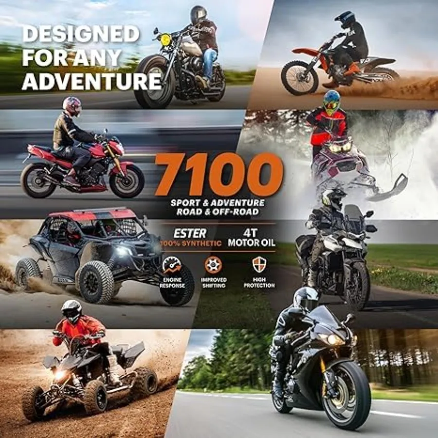 مجموعة من 2 زجاجات زيت المحرك 7100 4T 10W40 سعة 1 جالون لمحركات عالية الأداء في تطبيقات السيارات والدراجات النارية طويلة الأمد
