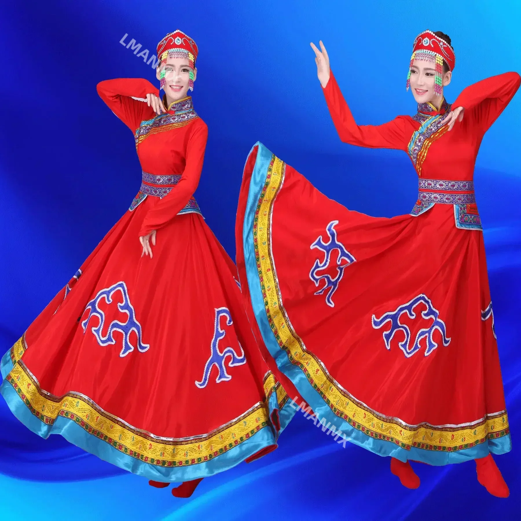 New Mongols dance costumes women's version Mongols ethnic Mongolian gowns full skirt performance costumes adults