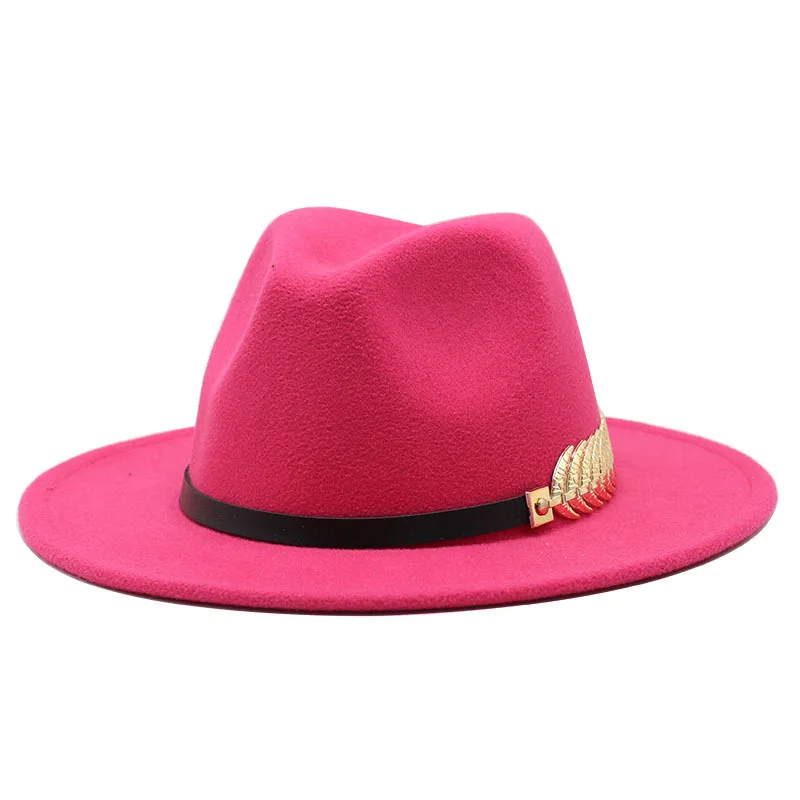 Metal Leaves Ladies Woolen Hat Fedora Hat Autumn And Winter Korean Style British Vintage Top Hat Female Fashion