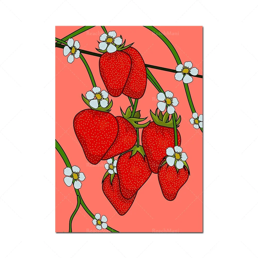 Fruit wall art, strawberry blossom, lemon blossom, apple blossom, orange blossom, strawberry prints, fruit wall art prints, b