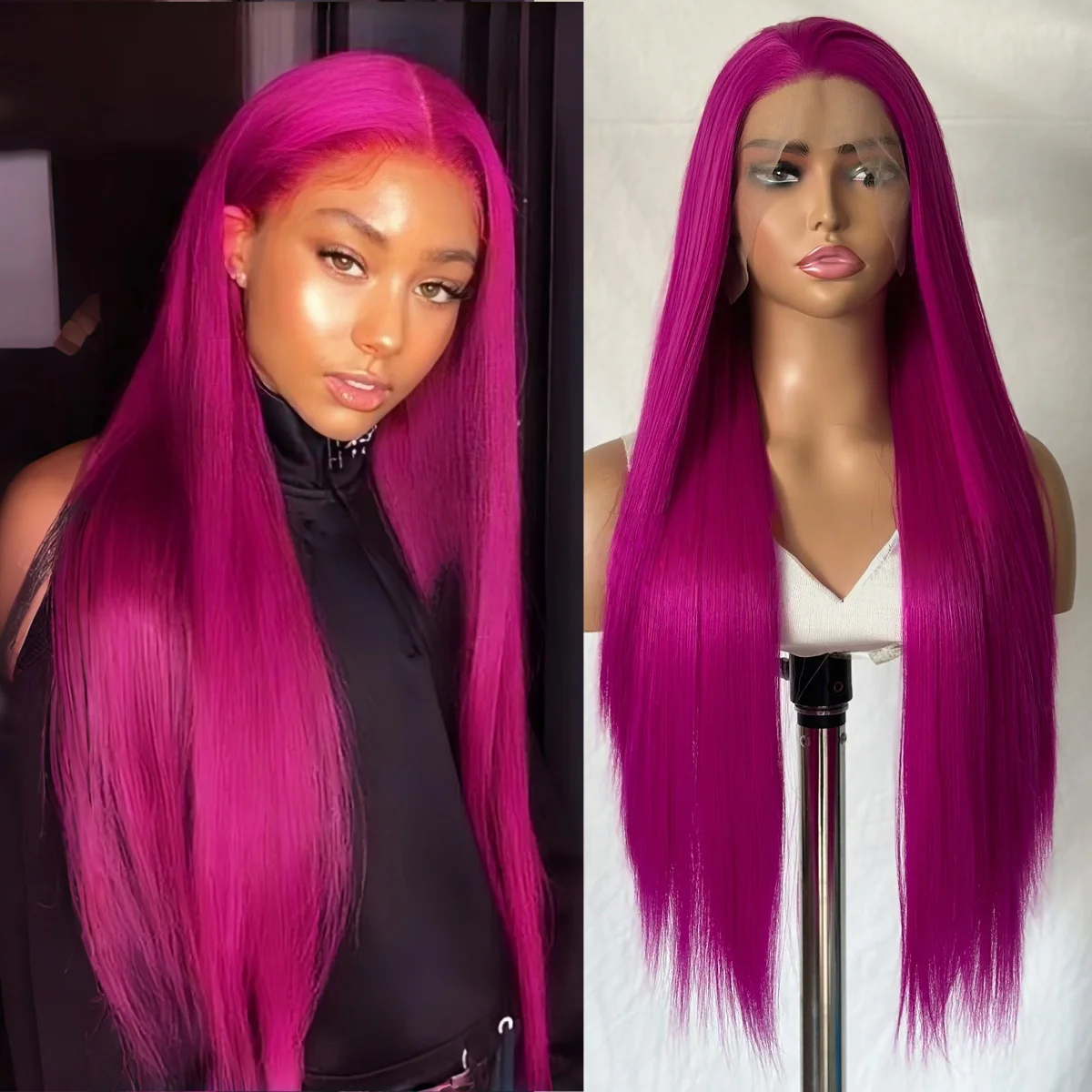 

Розово-фиолетовый парик для женщин 13x4, прямой синтетический парик спереди, парик из бесклеевого волокна, парик для косплея Pelucas