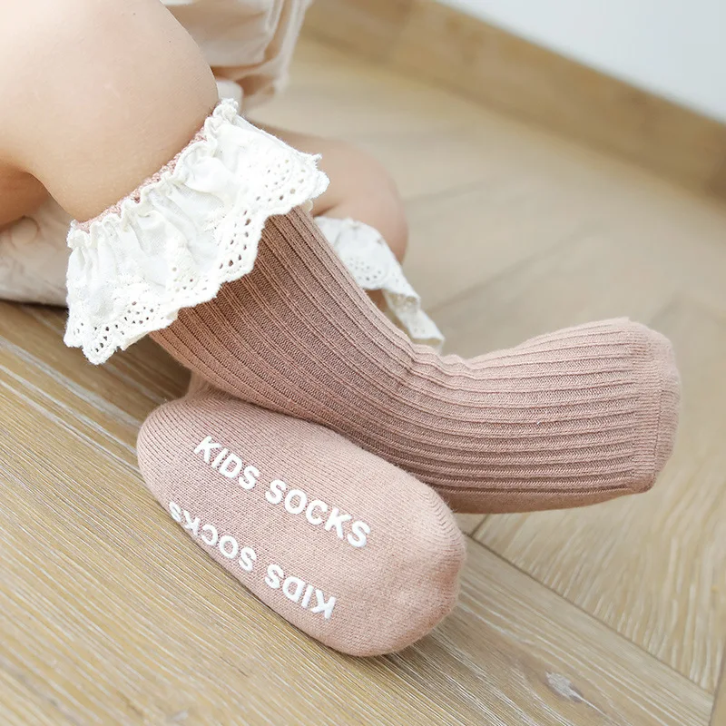 Baby Socks Girls Newborn Infant Kid Knee High Lace Socks Toddler Baby Girl Anti Slip Cotton Winter Infant Long Sock For 0-3 Year