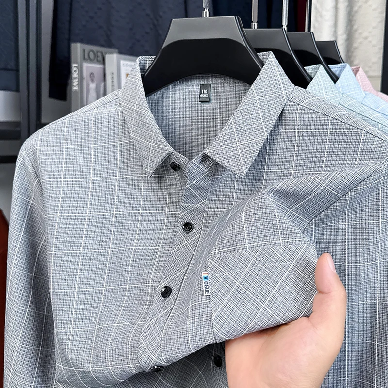 

Мужская рубашка с длинным рукавом с лацканами оригинального дизайна, осенний новый топ с карманами и клетчатым принтом, элитная деловая классическая повседневная мужская одежда