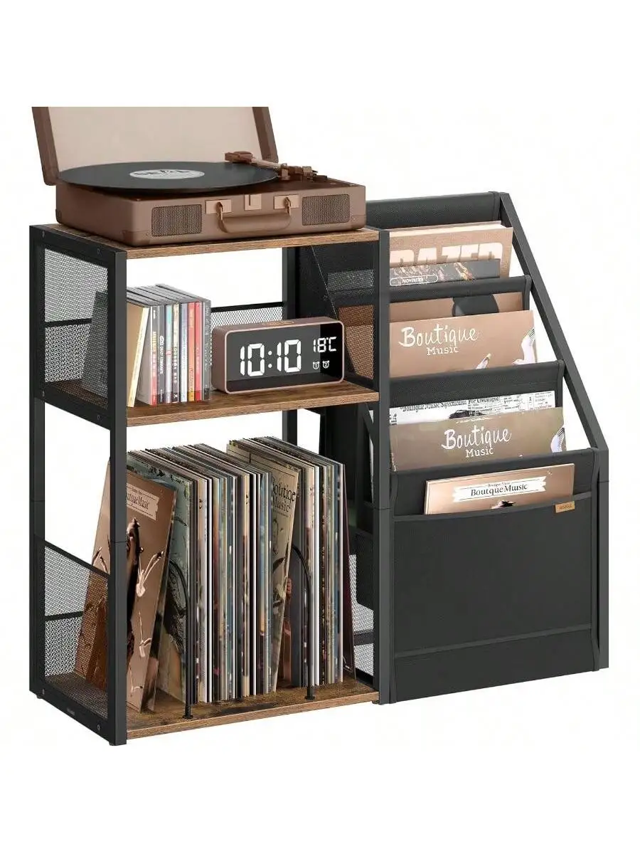 VASAGLE Record Player Stand, 3-Tier Side Table, Vinyl Record Storage Up To 140 Albums, End Table For Living Room, Bedroom