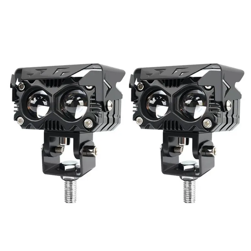 

Мощный 1-парный прожектор с двойными линзами, черный светодиодный прожектор с линзами для мотоциклов, вспомогательная противотуманная фара, двойной цвет, белый, желтый свет