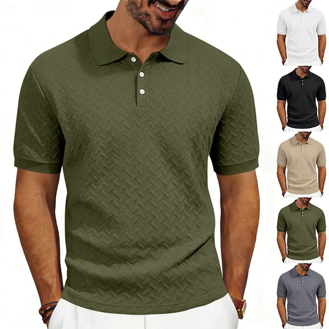 Grenzüberschreitendes Amazon American Heavy-Duty Polo-Shirt mit lockerem Texturmuster, einfarbig, Jacquard, lässig, schlicht, trendig, kurzärmelig – Detail 23