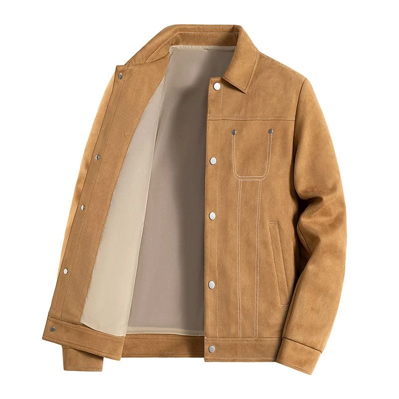 

Men's Suede Jaet Spring Autumn Winter Sli Workwear Faionable Coat Rivet Detail Iron Resistant Stand Fit Long Sve