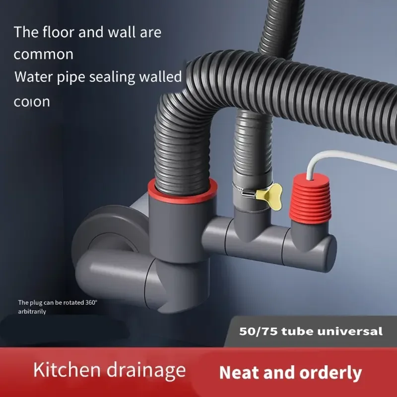 Floor Drain Pipe Multifunctional Connector Anti-odor Wall Drain Dish Basin Sink Dryer Dishwasher Washing Machine Three-way