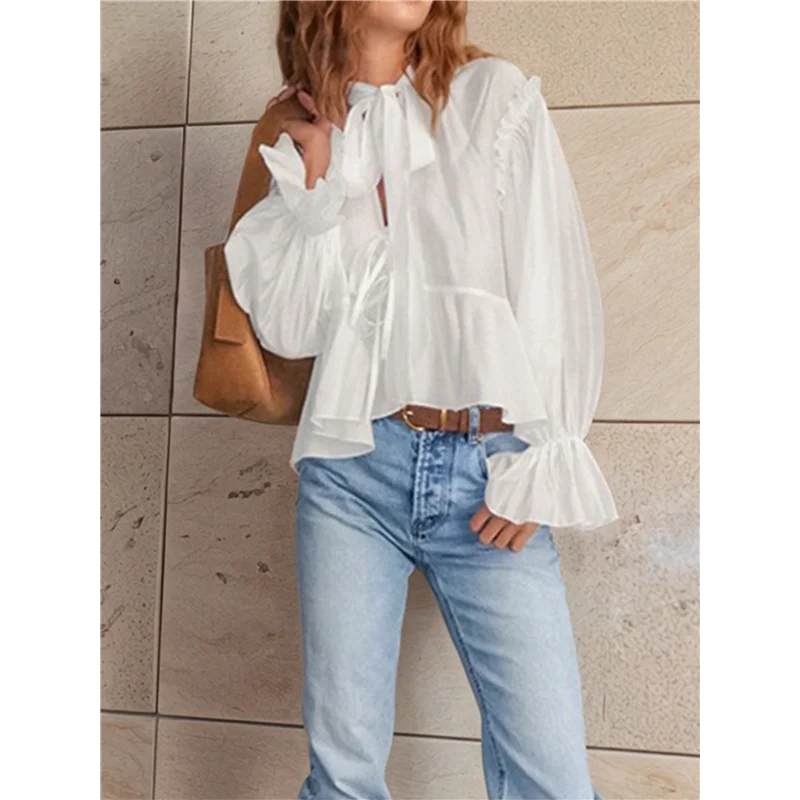 

ASDS-Tie Front Tops Womens Peplum Top Length Sleeve Going Out Tops Summer Vacation Blouse