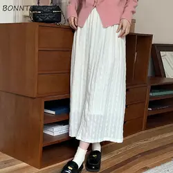 Faldas de mujer hasta el tobillo corte en A suelto ocio moda señoras liso Simple estilo coreano cintura alta elegante todo-fósforo Jacquard nuevo