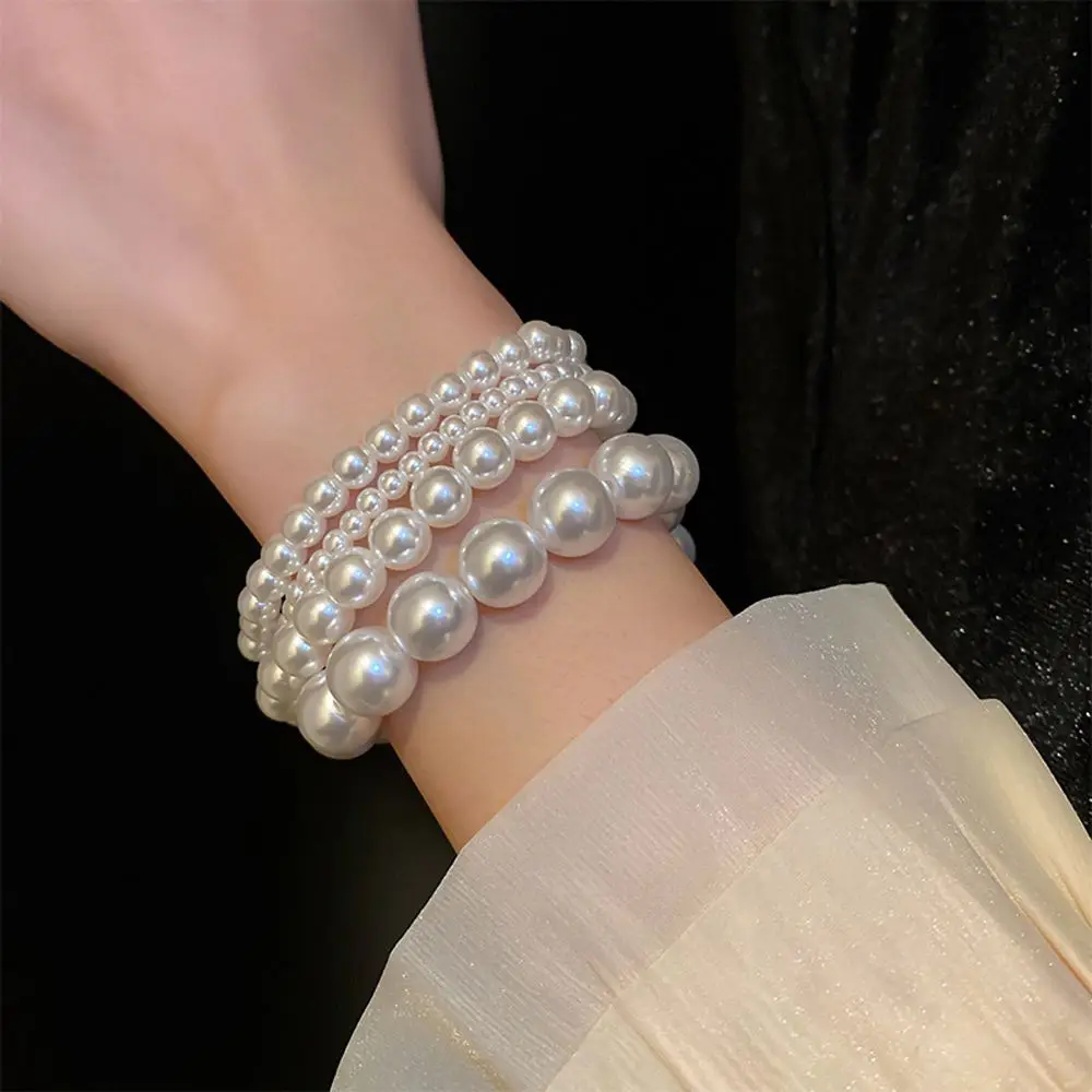 Luxuriöses Retro-Schmuckstück im süßen französischen Stil, elegantes, modisches Damen-Armband mit elastischem Band, koreanischer Stil, Perlenarmband – Detail 2