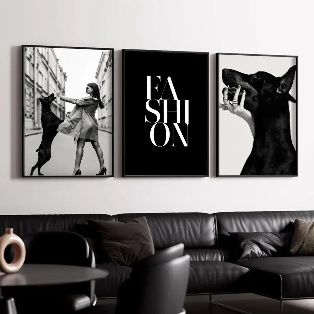 Stylish Doberman Art Painting Calligraphy Canvas Wall Art Poster Set for Bedroom Living Room Home Decor Prints Gift