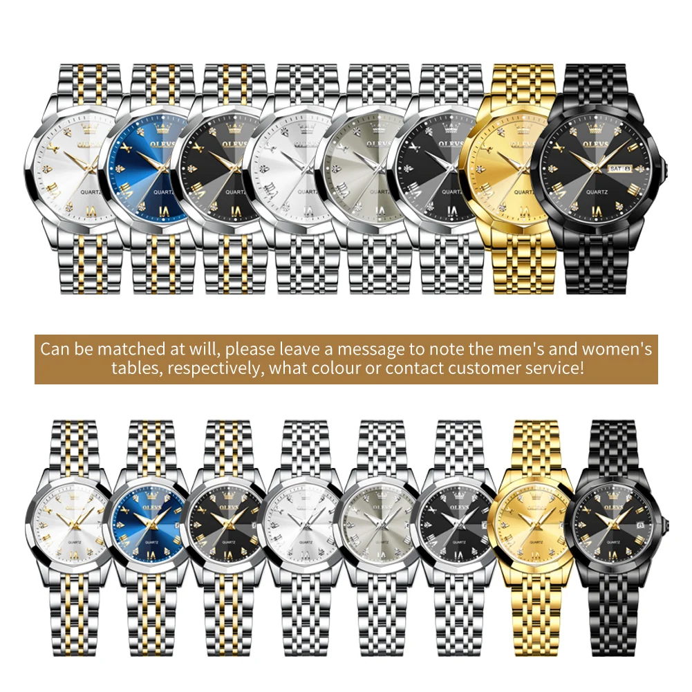 OLEVS 9931 カップルウォッチ ファッションクォーツ腕時計 防水 夜光腕時計 カップル向け 曜日日付表示腕時計 カップルギフト