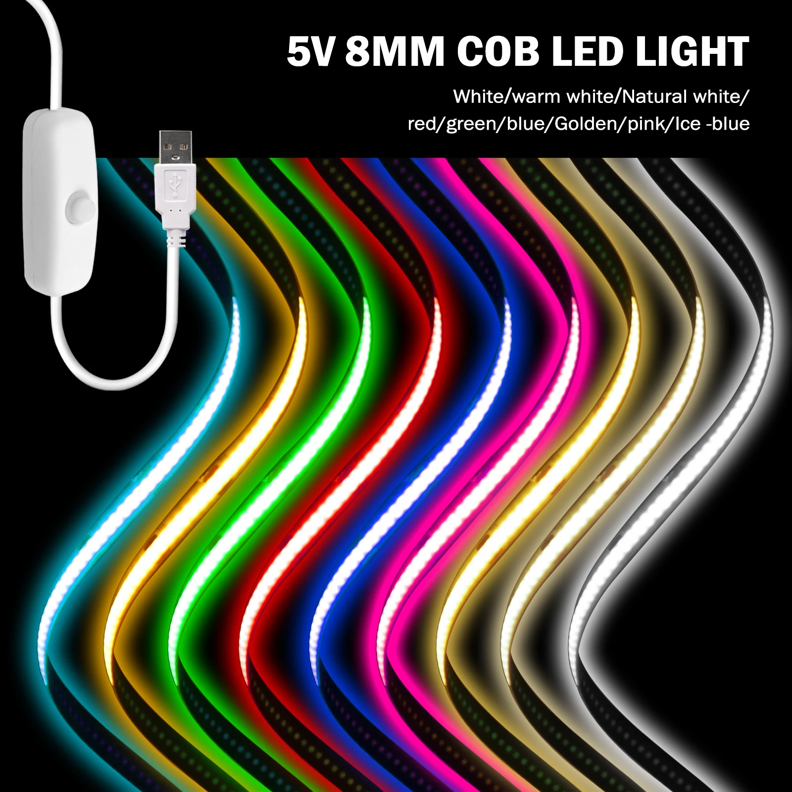 5V USB COB Led Strip Light 320LEDs Touch Sensor Dimming Flexible Ribbon DIY White/Red/Green/Pink/Blue/Yellow Night TV Backlights