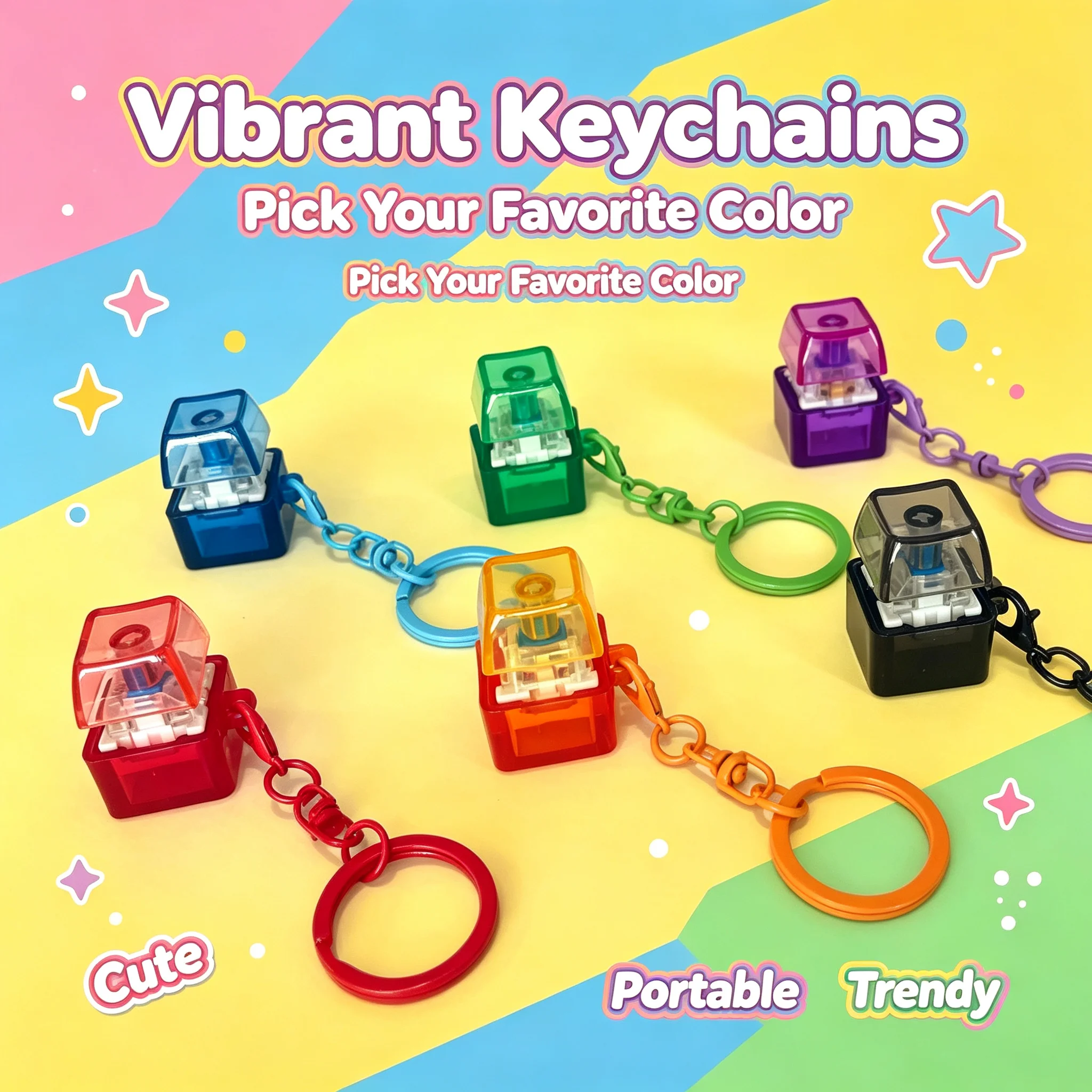 Fidget Keyboard Switch Keychain Stress Relief Mechanical Switch Tester Fingertip Press Toy Squeeze Decompression Toy Bag Pendant