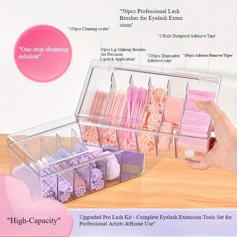 Eyelash Extension Tools Kit Cleaning Swabs Micro Applicators Lash Brushes Extension Tape Adhesive Cups Lash Extension Organizer,