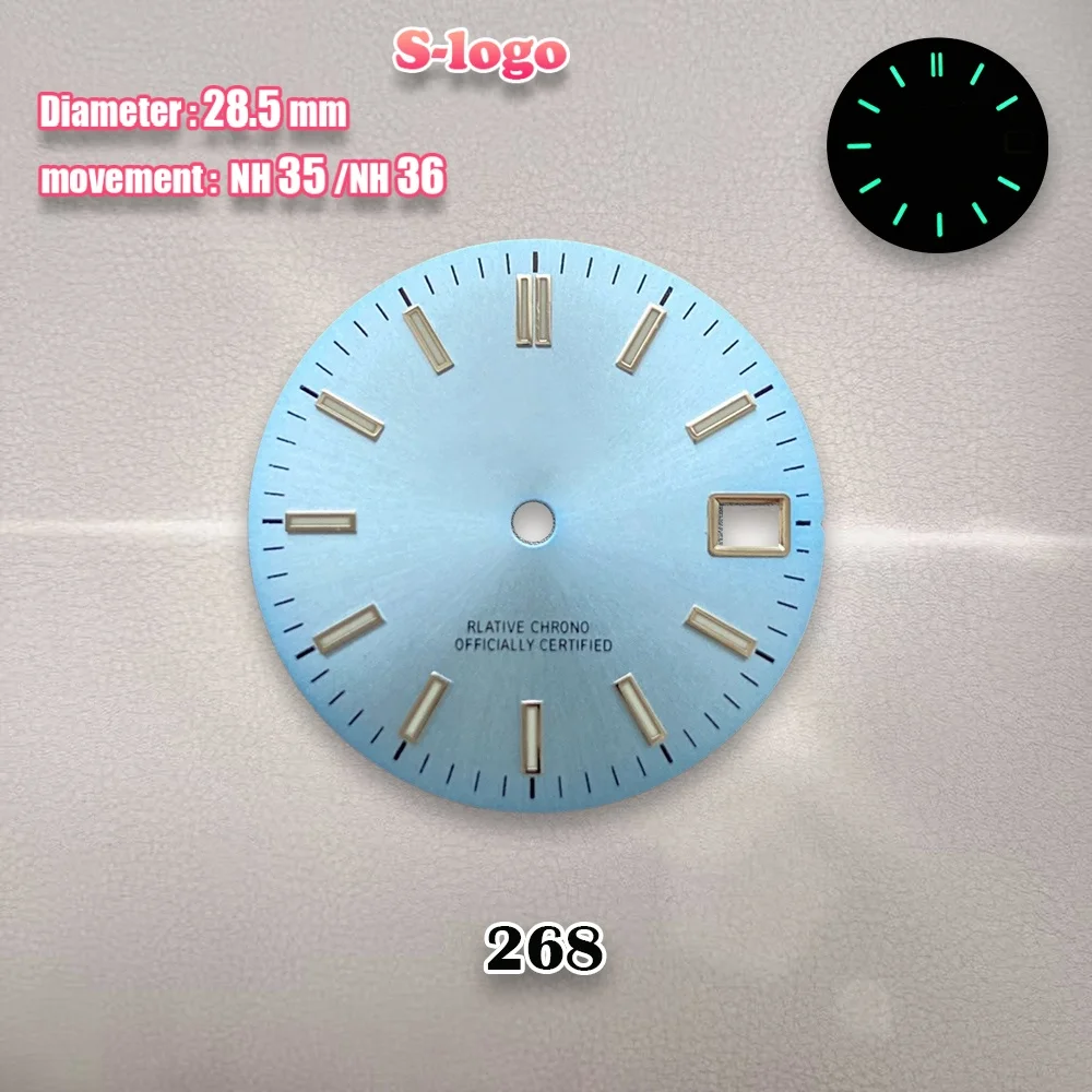 28.5mm S Logo Sunray Dial Fit NH35/NH36/4R/7S Japan Movement Green Luminous Log Watch Modification Accessories Repair tools