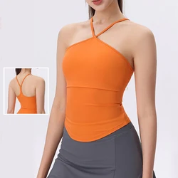 Women Summer Sleeveless Yoga Top Solid Color Slim Fit Gym Crop Top Breathable Quick Dry Running Vest With Chest Pads Sportswear