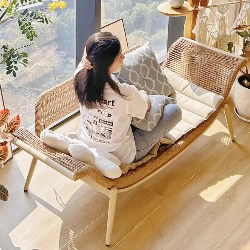 Double balcony leisure chair simple living room rattan courtyard waterproof heightened concubine chair