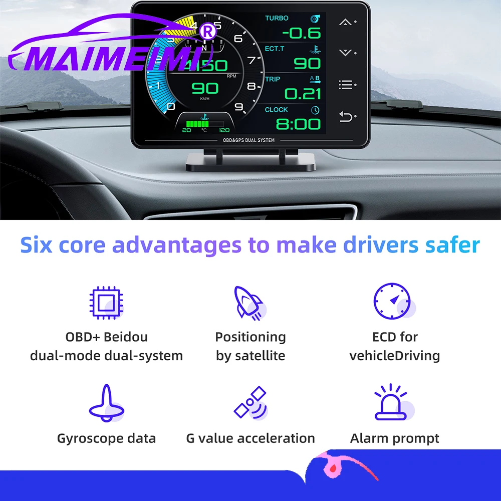   OBD+GPS Instrument XS Head Up Display On-board Computer With Water&Oil Temp Oil Pressure Turbocharged LCD Display Car HUD