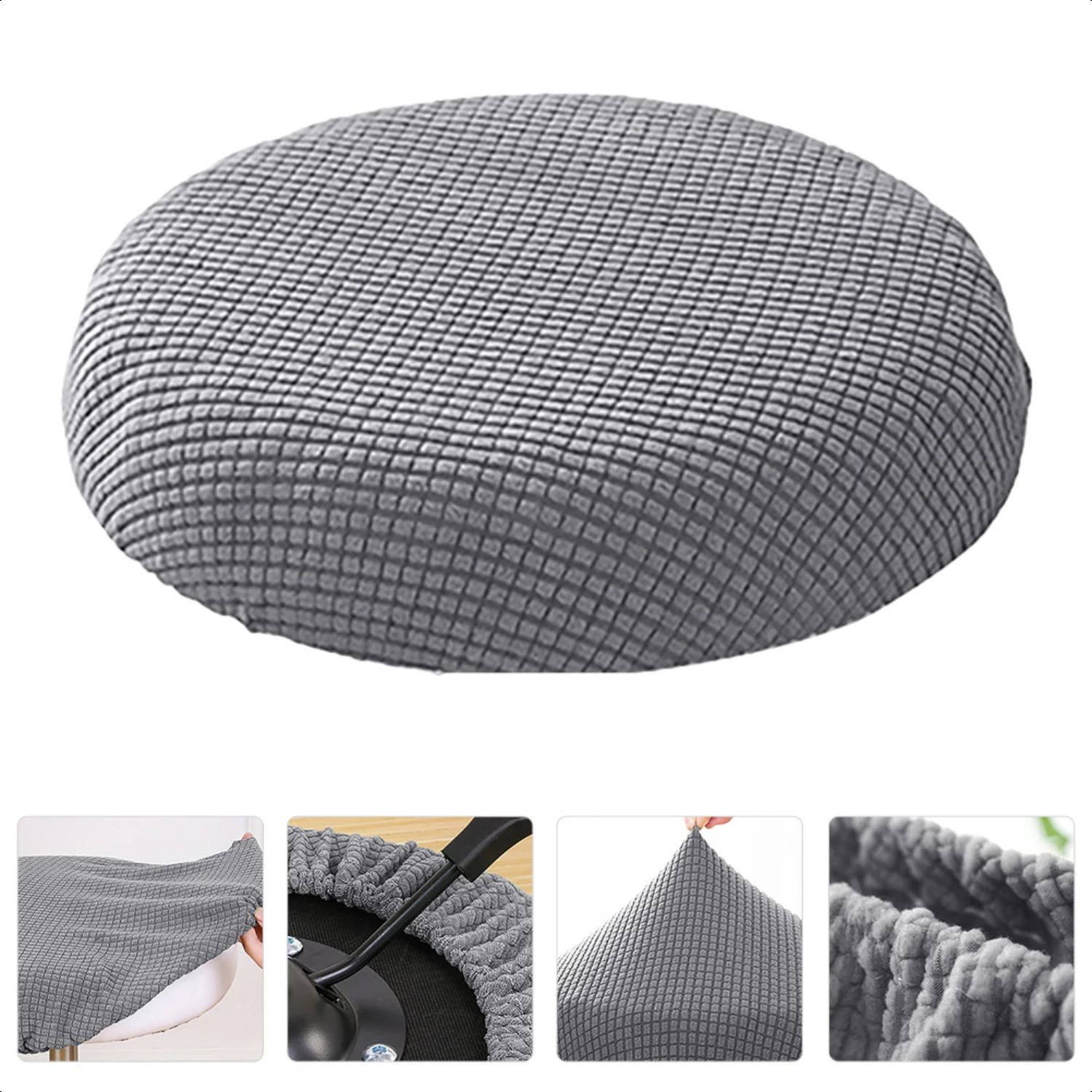 Stretchy, Non-Slip, and Washable Elastic Round Stool Chair Cover - Protective Slipcover for Banquet Setting - 1pc - Guards Dinin