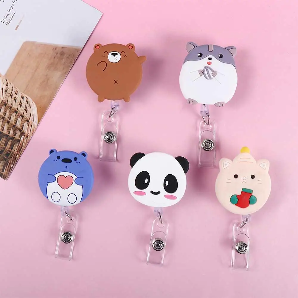 Retrátil Badge Reel ID Card Holder para Estudantes, Urso, Panda, Cartão Peito, Chaves Lanyard, Clipes, Enfermeira Badge, Titular do cartão de nome, Suprimentos