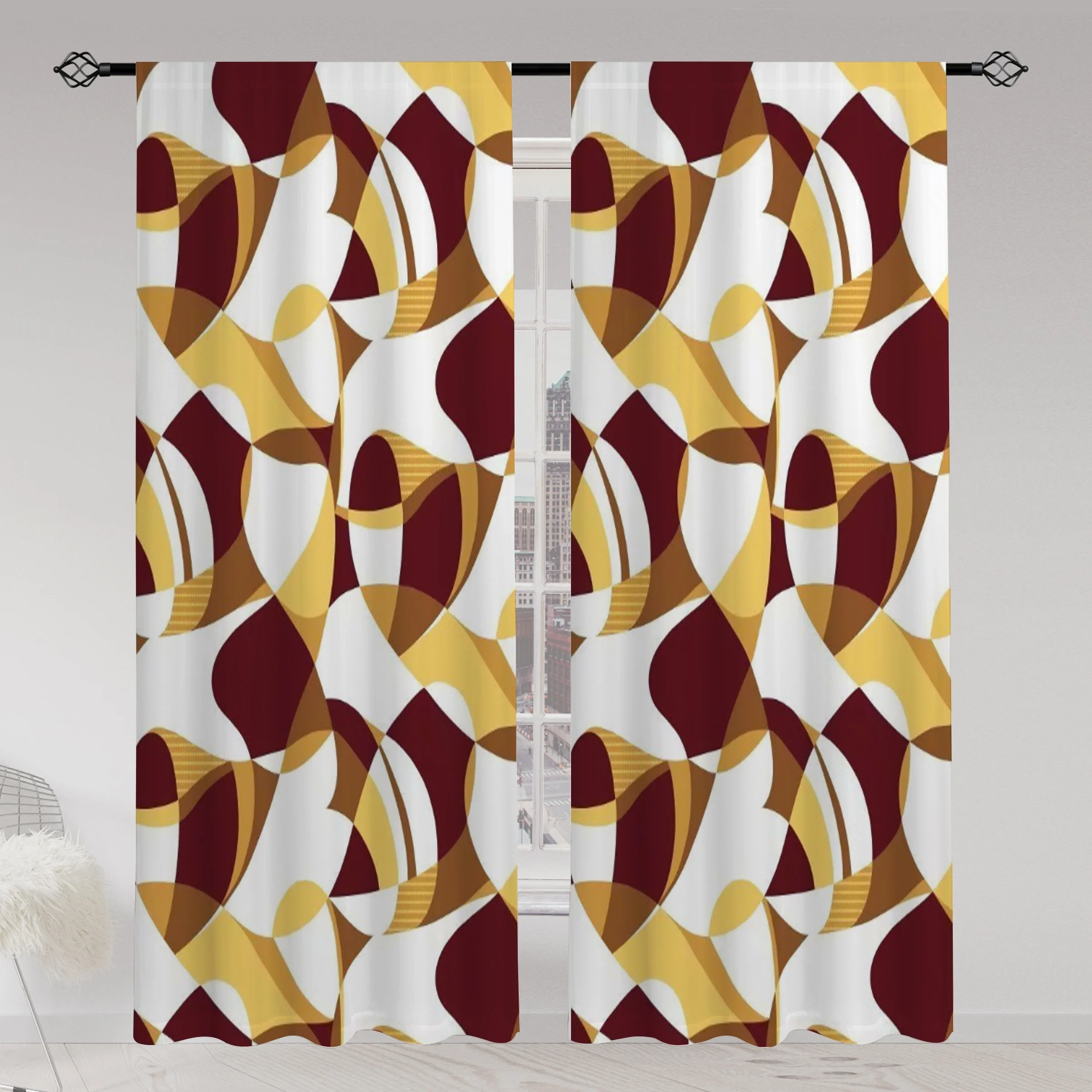 Mid-Century Geometric Curtains, Abstract Retro Print Drapes, Living Room Bedroom Decor for Window Treatment