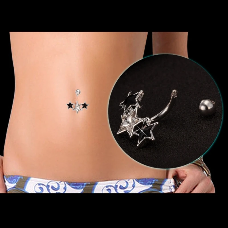 Dainty Belly Button Rings Clear Star Pentagram Belly Navel Rings Stainless Steel Belly Piercing Jewelry Shiny-Navel Dropship