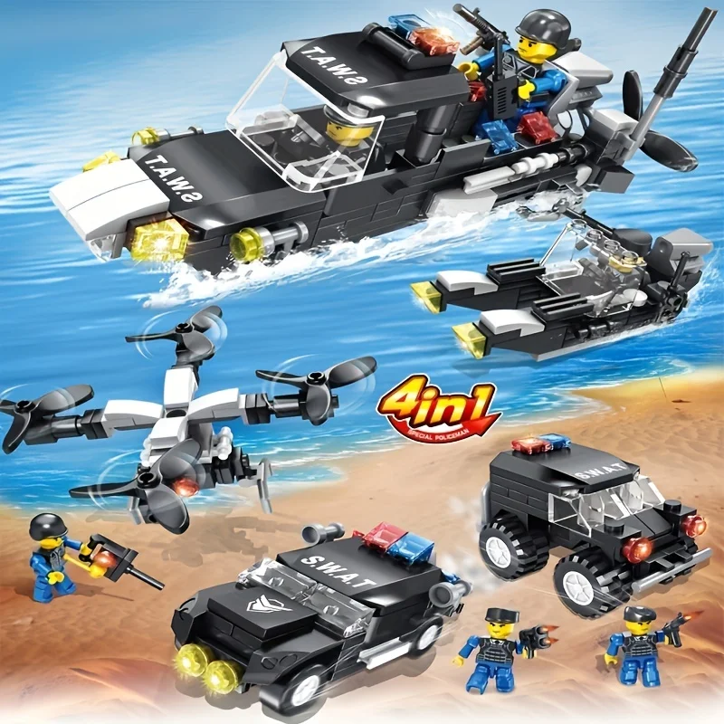 Police cars, explosion-proof vehicles, drones, patrol boats, four models, and five forms of enlarged patrol boats