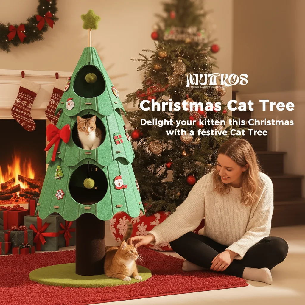 Weihnachts-Katzenbaumturm mit rot-grünem Eigentumswohnung, mehrstufiger Katzenturm mit Sisal-Kratzbäumen, Katzenmöbel für Hauskatzen – Detail 21