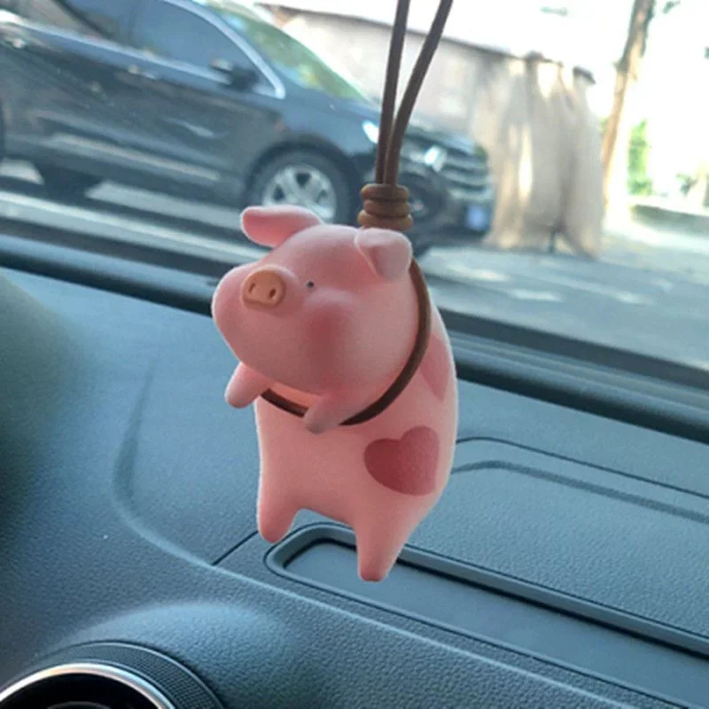 1Pcs Kids Adult Cute Little Pig Car Pendant Decoration Swing Piggy Keychain Hanging Flying Interior Accessories Decor