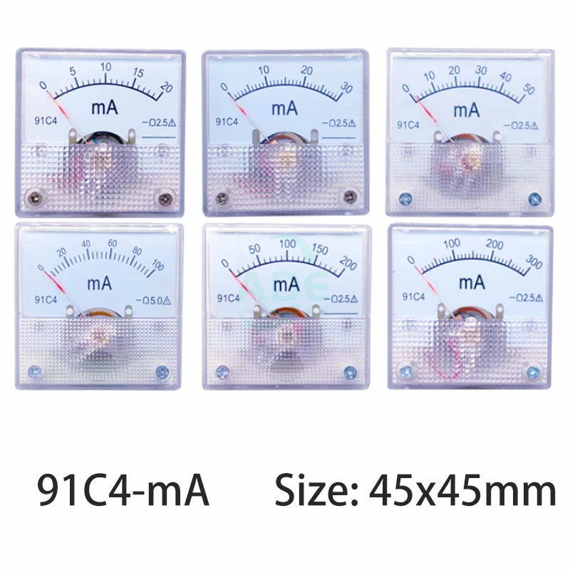 91C4- mA DC Pointer type milliammeter 1mA 5mA 10mA 50mA 100mA 200mA 300mA 500mA Analog Mechanics Plate table Ammeter