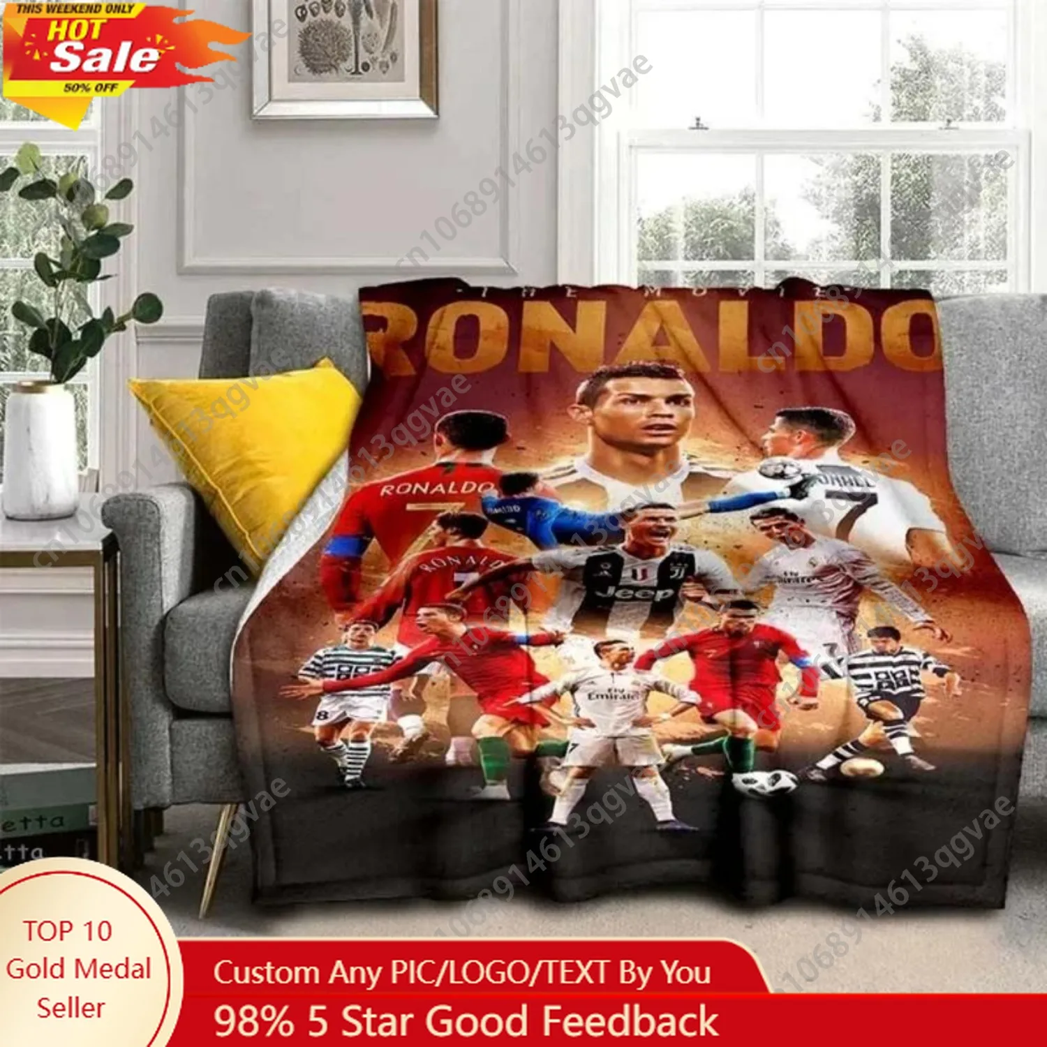 

CR7 Pattern Flannel Throw Blanket C-Cristiano Multi-purpose Holiday Gift Blanket Warm and Soft Blankets All Seasons R-Ronaldo