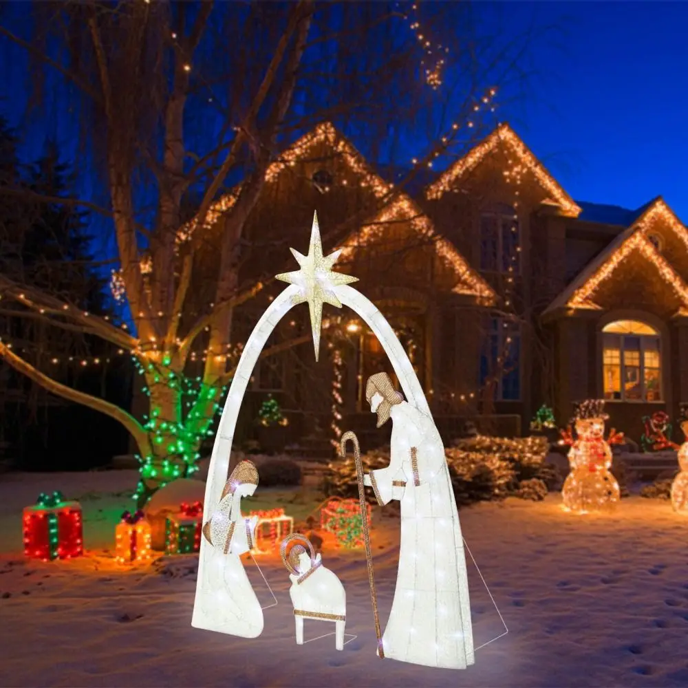 Escena de Natividad iluminada al aire libre de 5,5 pies, escena de Natividad de Pascua impermeable, decoración navideña, decoración de patio con luz