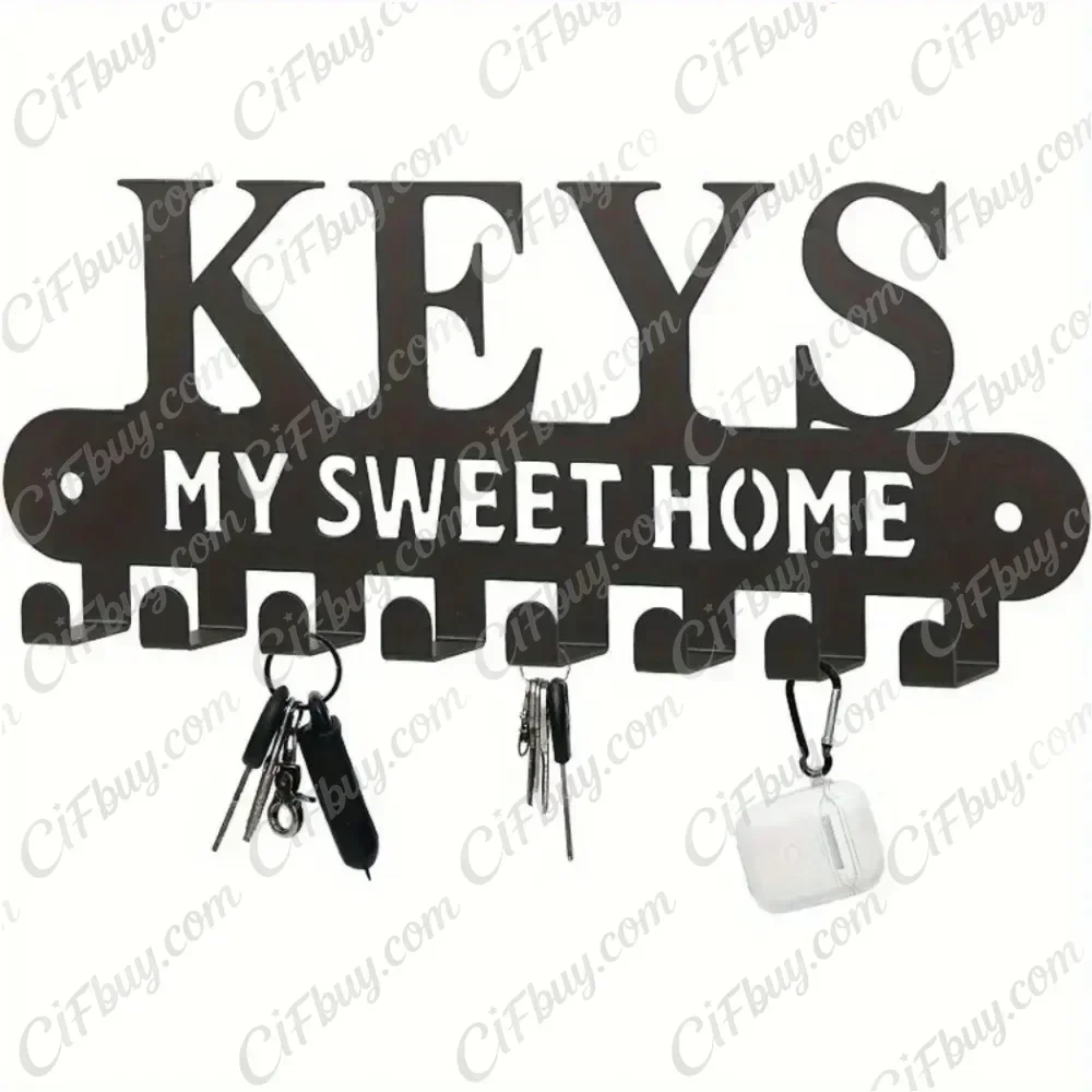 CIFBUY Black Iron Sweet Home Key Holder Wall Mounted Coat Rack Utility Storage Hooks Rust Proof Entryway Gift