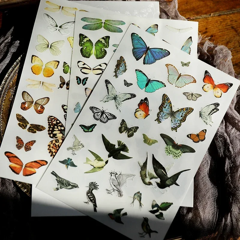 3 Sheets Vintage Butterfly Bird Wing RUB ON Transfer Stickers Junk Journal Planner Plant Stickers Album Scrapbooking Material