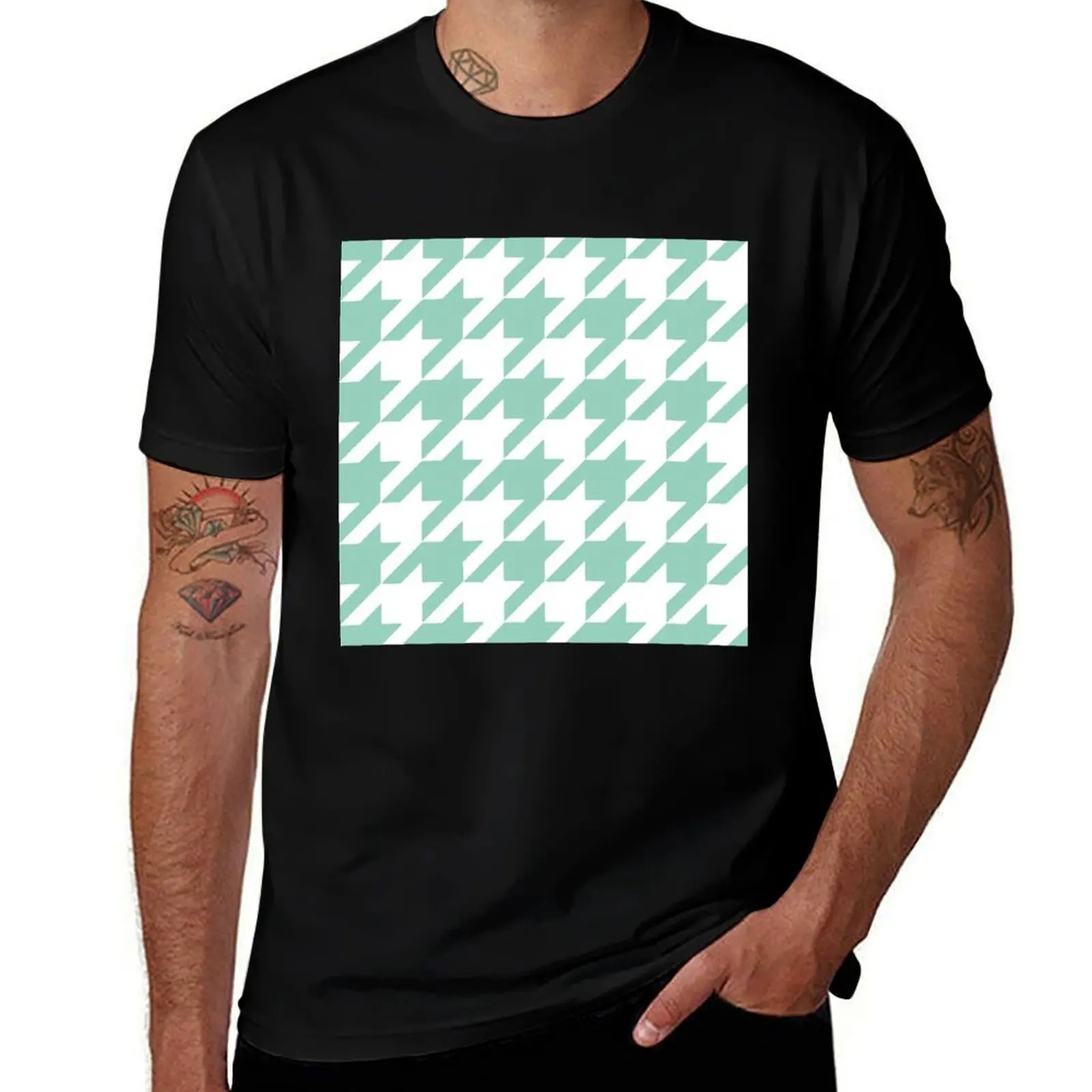 

Preppy Chic Houndstooth Print - Aquamarine and White Pattern - Bold, Bright Colors - Pale Sea Foam Green Houndstooth Pat T-Shirt