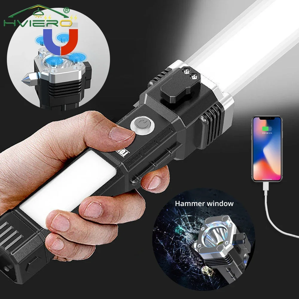 

USB Multi Flashlight Functional Outdoor Work Lamp Rechargeable Treasure Emergency Window Breaking Escape On-board Ultra Bright