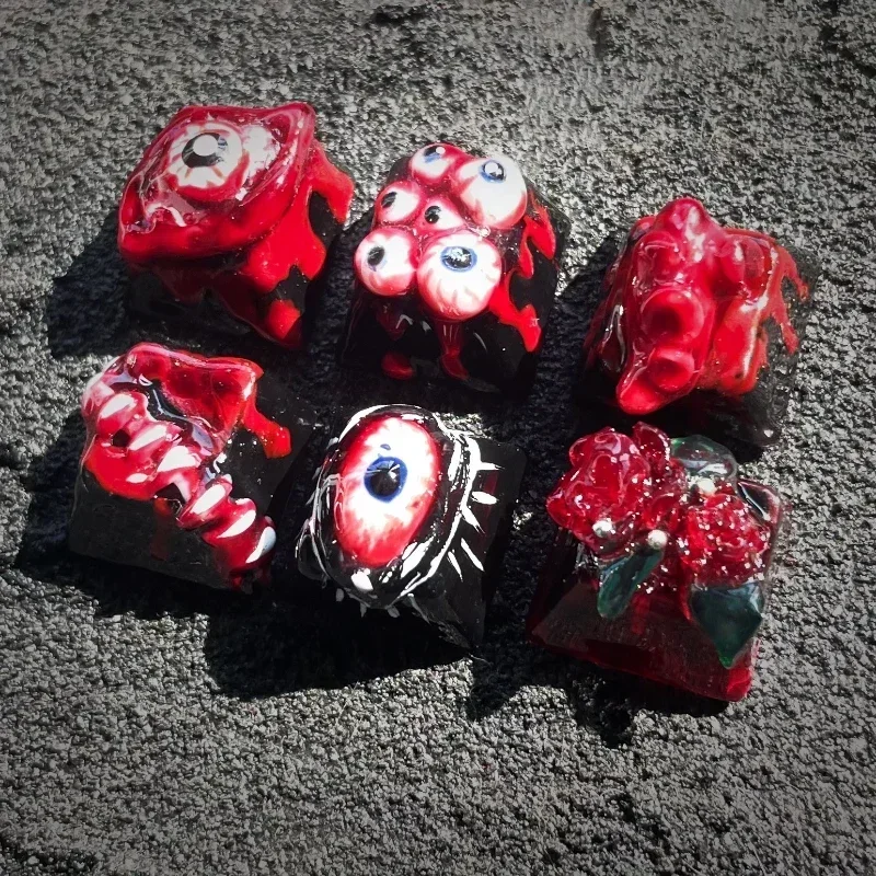 custom-cthulhu-octopus-tentacle-keycap-pbt-resin-diy-eyeball-rose-halloween-point-keycap-for-mechanical-keyboard-design-gift