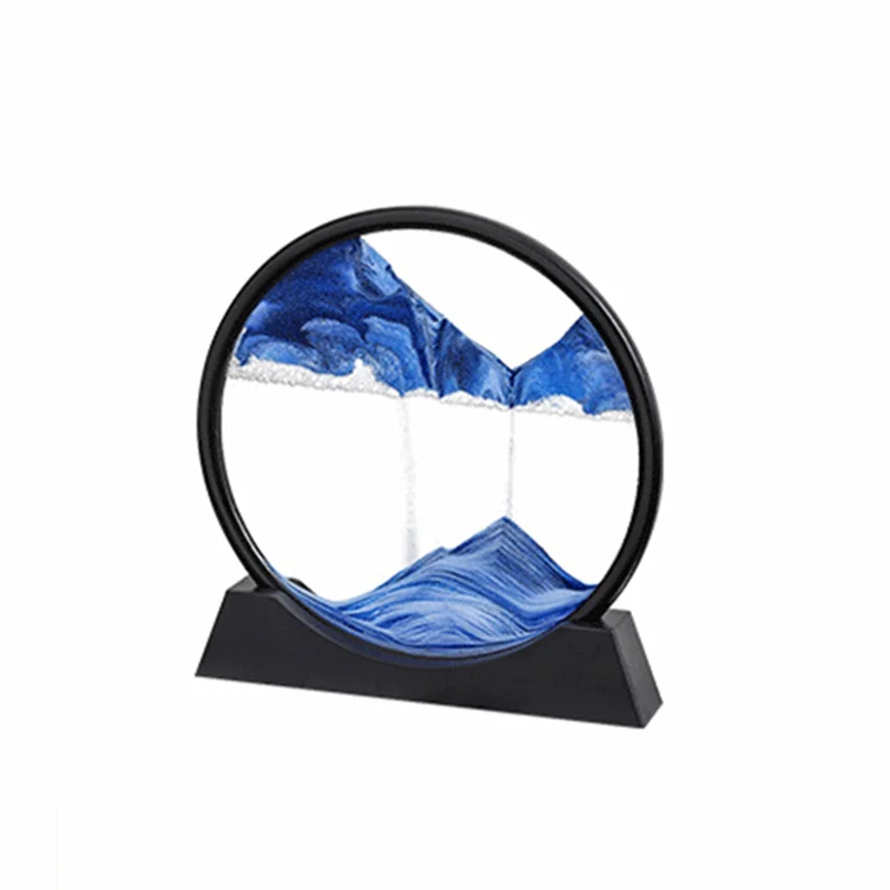 

Sandscape Moving Sand Art Picture Round Hourglass 3D Mountain Sandscape Motion Display Flowing Sand Painting-Blue