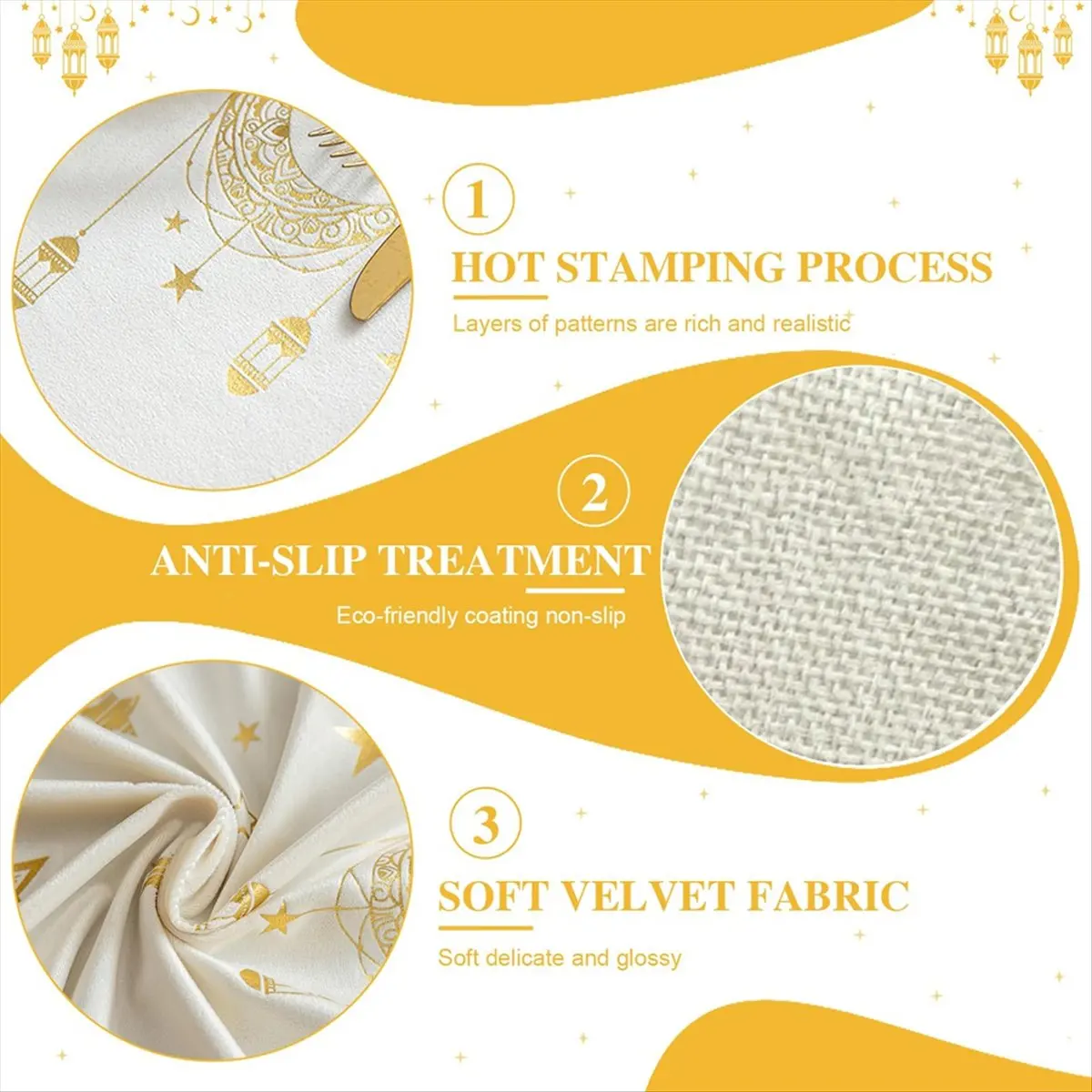Stable- Table Runner Eid Al-Fitr Ramadan Hot Stamping Moon Lantern and Stars Table Runner Velvet Table Decoration for Home A