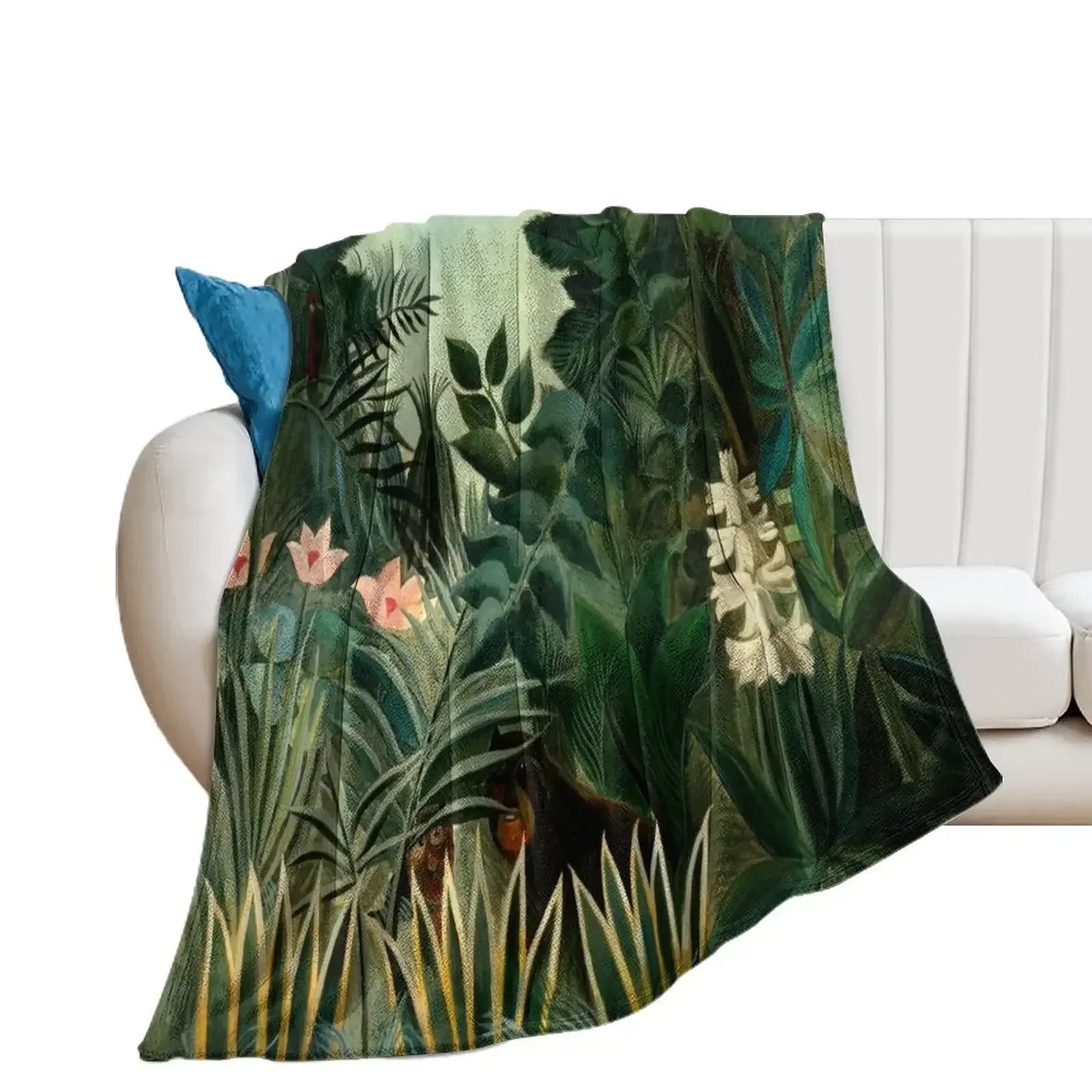 The Equatorial Jungle - Henri Rousseau Throw Blanket Plaid on the sofa Weighted Plaid Blankets