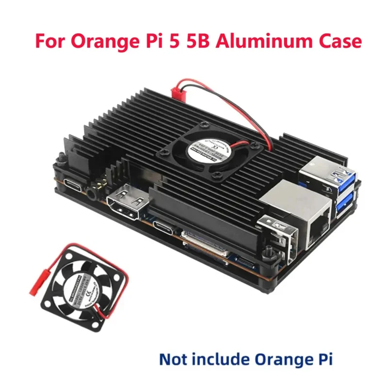 Casing aluminium 5 oranye dengan kipas Radiator pendingin pasif aktif dengan cangkang logam hitam Heatsink untuk oranye Pi 5 / 5B