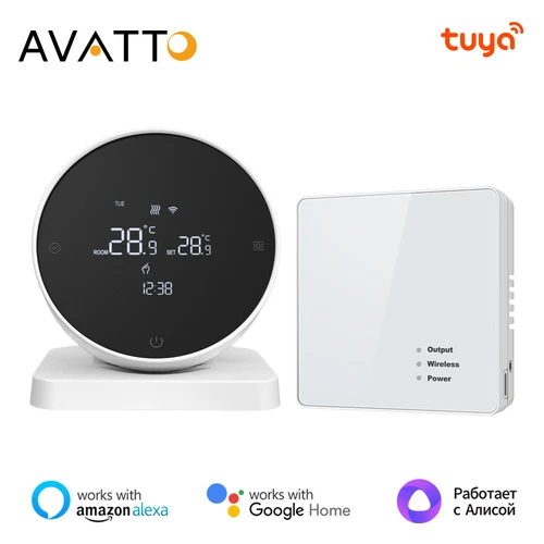 AVATTO Tuya WiFi termostato inteligente, controlador de temperatura receptor inalámbrico RF, para caldera de Gas de agua compatible con Alexa Google Home