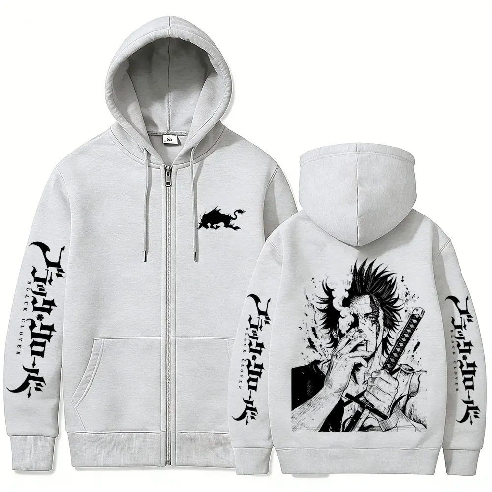 Anime Black Clover Yami Sukehiro Merch Zipper Hoodie Herren Manga Cosplay Zip-Up Jacke Herren Fleece Oversized Zip-Up Sweatshirt – Detail 6